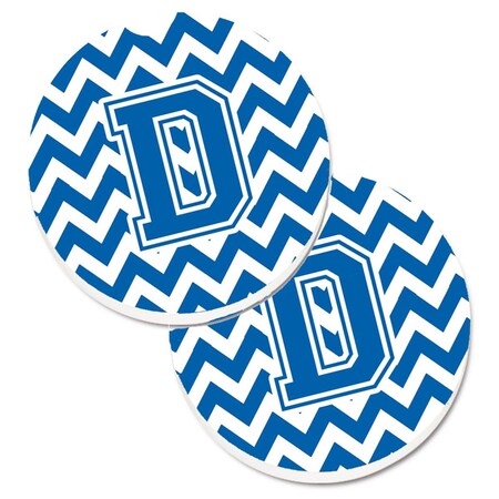 Carolines Treasures Letter D Chevron Blue and White Set of 2 Cup Holder Car Coaster CJ1056-DCARC